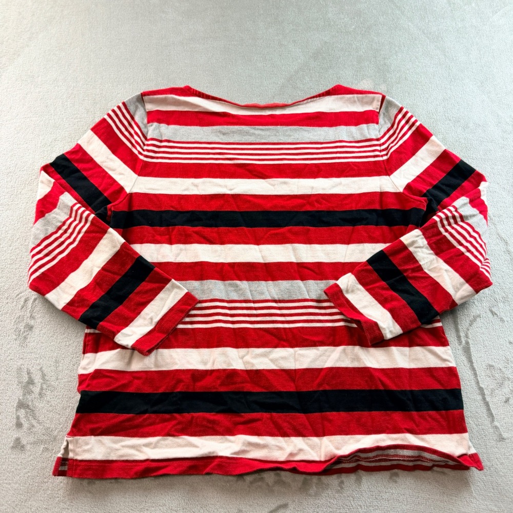 Talbots Women's XL Petite Authentic Striped Long Sleeve Tee Red White - Picture 2 of 8